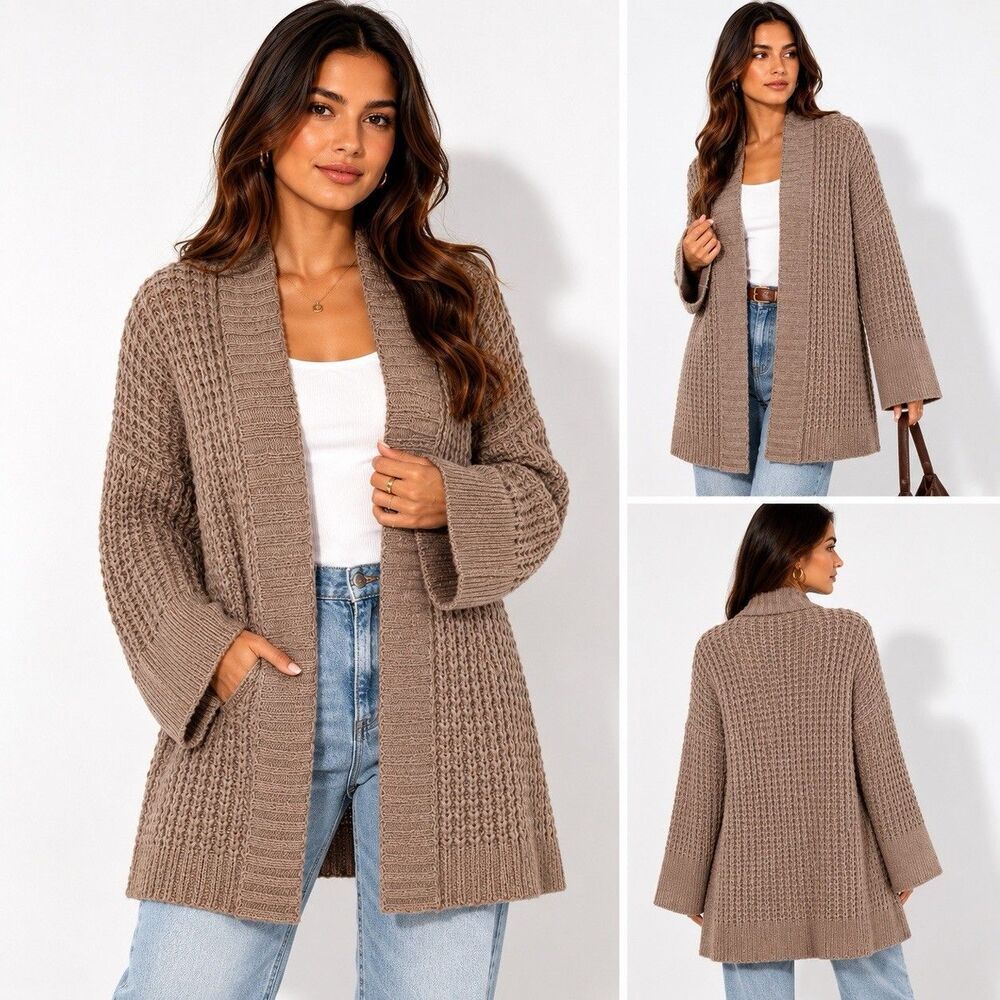Express Cardigan S Boho Lagenlook Front Chunky Knit Bell Sleeve Wool Blend